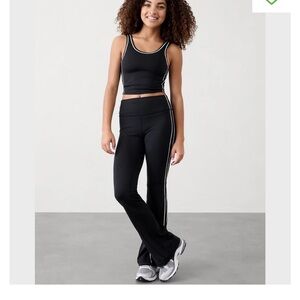 NWT Athleta Black High Rise Chit Chat Split Flare Pants with White Side Stripes